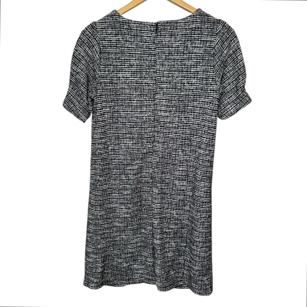 LOFT Tweed Button Shift Dress Black White Detail Short Sleeve Classic 6 - Picture 4 of 9